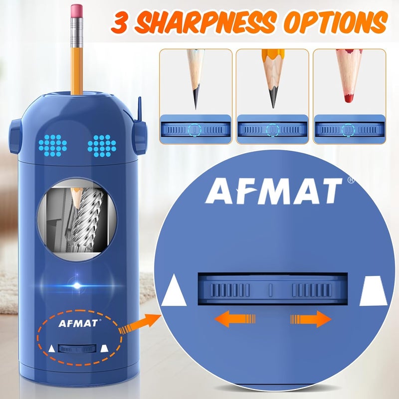 AFMAT Electric Colored Pencil Sharpener, Fully Automatic Pencil Sharpeners for 7-11.5mm Pencils, Robot Pencil Sharpener for Kids Auto in & Out, Rechargeable Hands-Free with Dotted Eyes, PSX5ET - Image 4